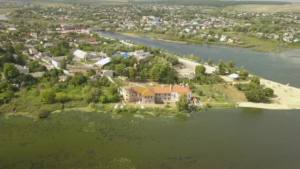 Aerial to Starokostiantyniv Castle Built at the Confluence of the Sluch and Ikopot Rivers Ukraine