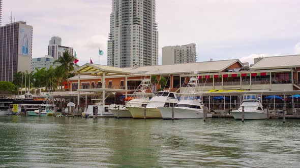 Yachts anchored near the Bayside Marketplace in Miami alt