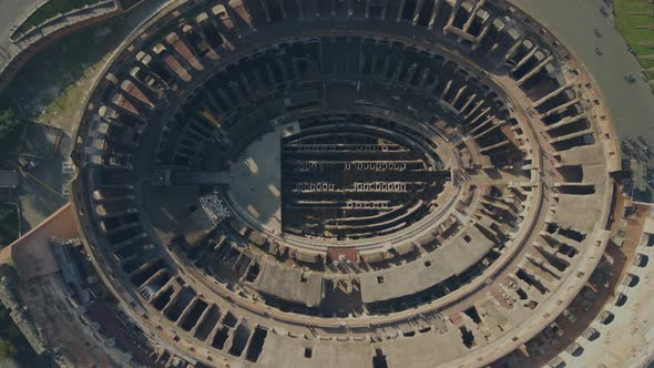 Top down view and rotation of Roman Colosseum