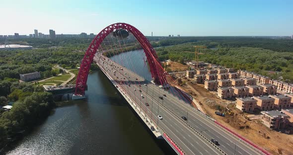 Zhivopisniy bridge, Moscow, Russia. Aerial