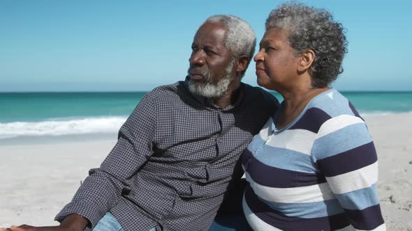 Senior couple enjoying free time at the beach