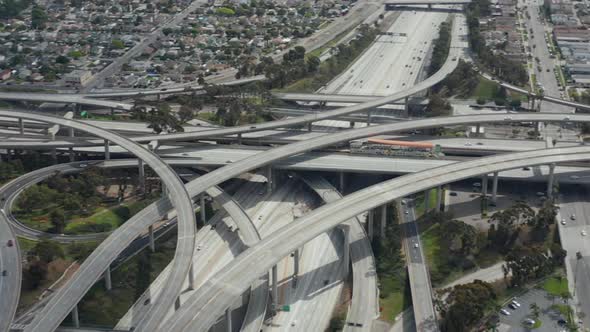 AERIAL: Spectacular Judge Pregerson Highway Showing Multiple Roads, Bridges, Viaducts with Little