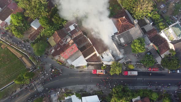 Aerial view of house fires in densely populated settlements in Indonesia