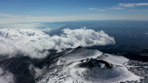 Mount Etna on the Island of Sicily in the Early Morning. Bird's Eye View