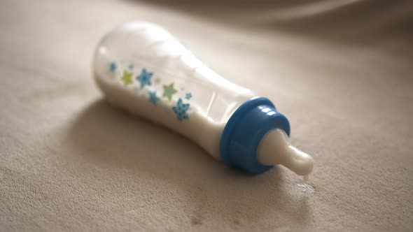 Close Up of a Baby Bottle Dripping Milk