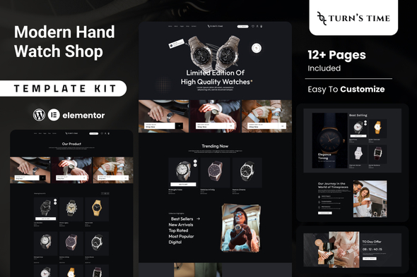 Turnstime – Modern Hand Watch Shop eCommerce Elementor Pro Template Kit – 0 Sold!