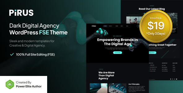 Pirus – Dark Digital Agency FSE WordPress Theme – 0 Sold!