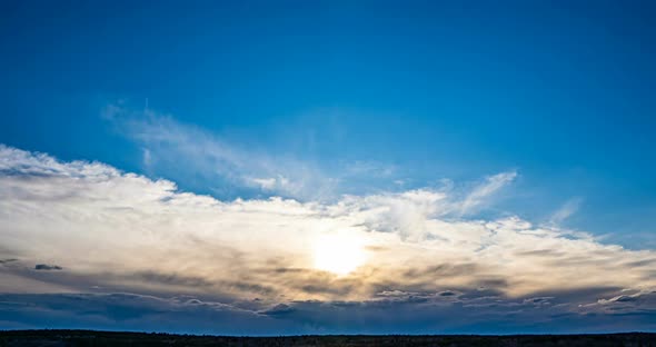 Aerial Scene of High Panoramic View at Sunset. Beautiful Clouds Blue Sky, Sun Glow Cloud, Background