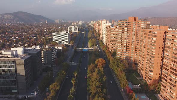 Presidente Kennedy avenue, homes and offices with surplus value. Santiago de Chile. Highways and str