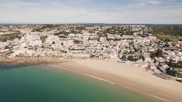 Panoramic aerial view of Praia da Luz beach, Lagos, Algarve. Holidays destination