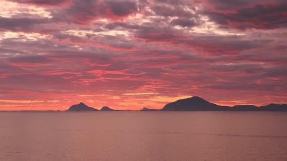 Time-lapse landscape of the sunset from Donna island, Norway, Nordland County, Helgeland region.