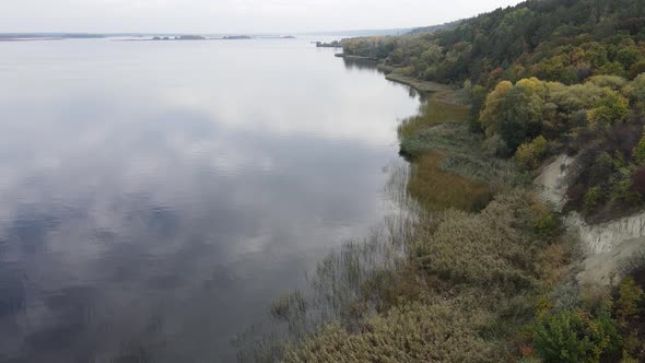 Beautiful Aerial View of the River Dnipro. Ukraine, Slow Motion