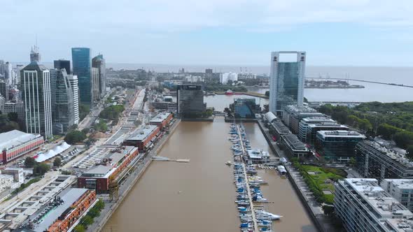 Pier, Yachts, Puerto Madero, River, Bridge (Buenos Aires, Argentina) aerial view