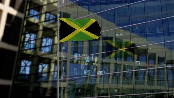 Jamaica Flag Waving On A Skyscraper Building