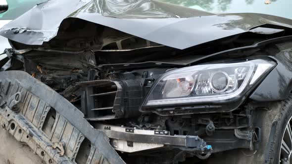 Close Up of Wrecked Car with Broken Windshield Car Crash Accident Damaged Windshield Triplex is