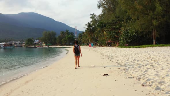 Women tan on exotic sea view beach time by blue water with white sandy background of Thailand near s