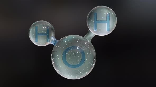 Water molecule, Molecular chemical formula H2O,  odorless, Ball and Stick chemical