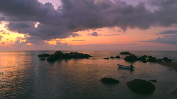 Sunset on Beach with Boat 