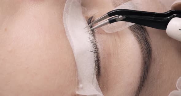 Professional Eyelash Extension Procedure in Close Up