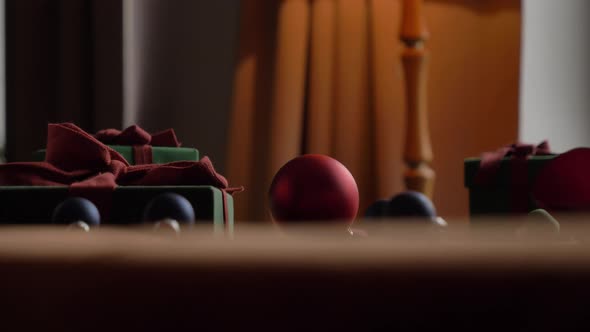 gift box and christmas decoration on a table