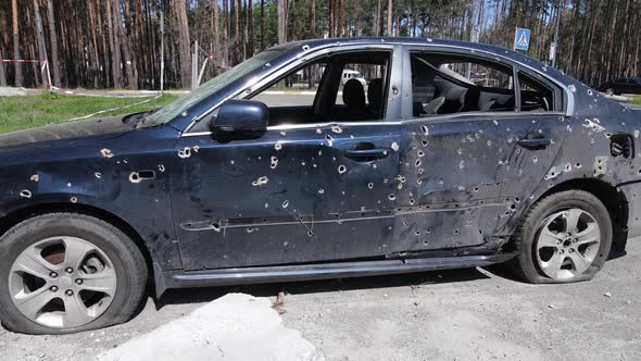 Consequences of the War in Ukraine  a Dump of Shot and Burned Cars in the City of Irpen Near Kyiv