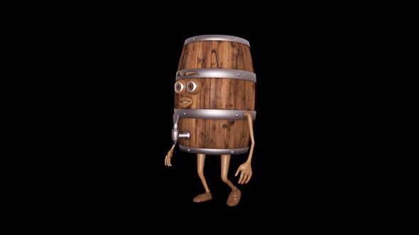 Cartoon Wooden Barrel Walking Loop On Alpha Channel