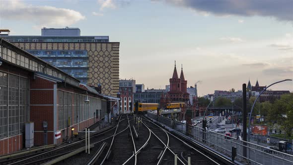 Time Lapse of moving subways on Oberbaum Bridge, Berlin, Germany