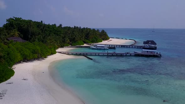 Aerial view scenery of bay beach trip by blue water and sand background