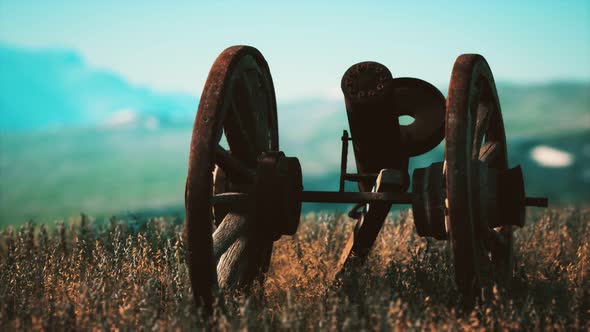 Historic War Gun on the Hill at Sunset