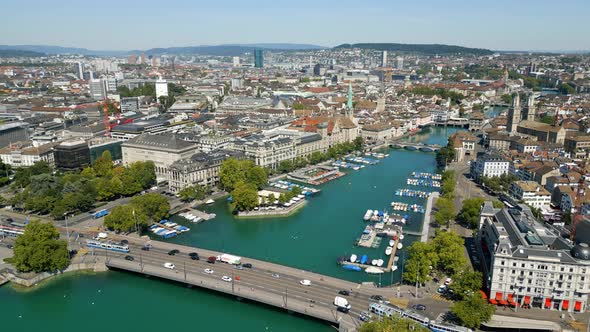 Amazing City of Zurich in Switzerland with River Reuss From Above  Aerial View