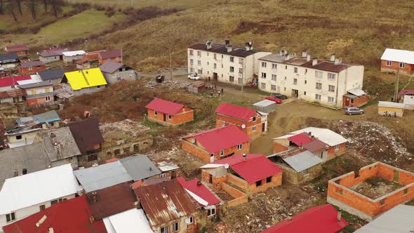 Aerial view of a Roma settlement in the village of Lomnicka in Slovakia