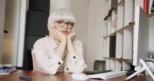 Woman Female Employee Feeling Lack of Motivation Annoyed with Boredom in Office