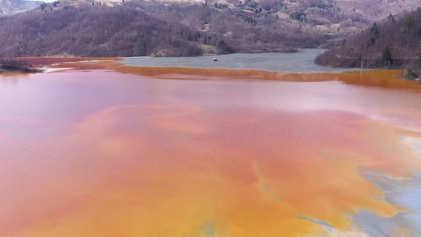 Flying Over Chemical Waste Water Polluted With Contaminated Mining Residuals