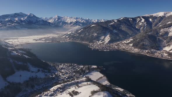 Aerial view of Zeller See on a winter day