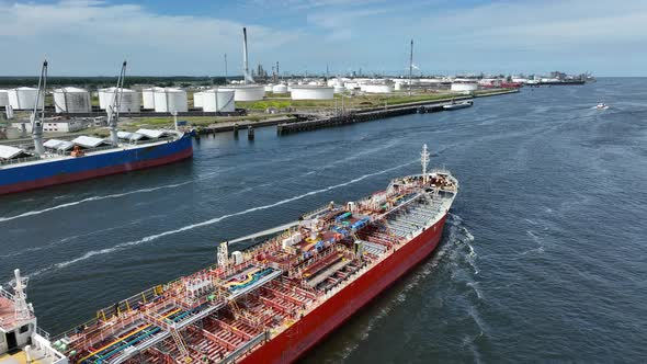 Crude Oil Tanker Ship Arriving into Port to Unload Petrochemicals at a Depot