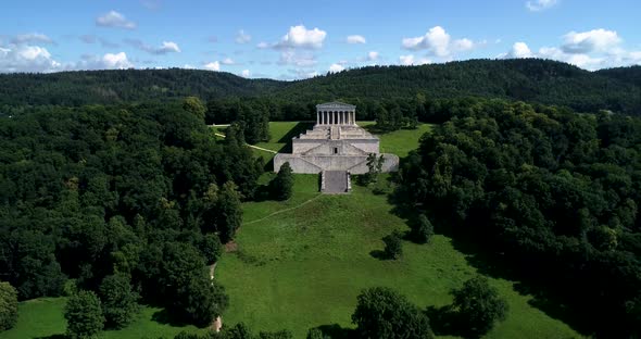 Beautiful drone video above the monument of Walhalla.