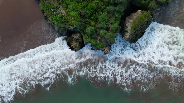 Aerial view of beauty of Drini Gunungkidul beach, Yogyakarta. Central Java, Indonesia