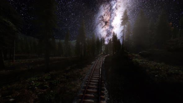 The Milky Way Above the Railway and Forest alt