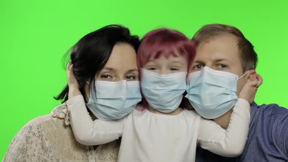 Sick Family Mother, Father and Daughter in Medical Mask. Coronavirus Concept