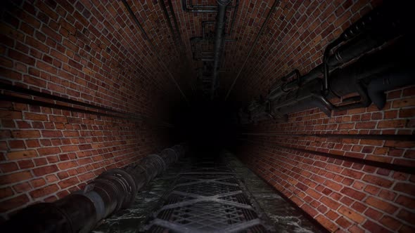 Creepy Dark Brick Industrial Sewer Tunnel