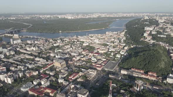 View of Kyiv From Above. Ukraine. Aerial View, Gray, Flat