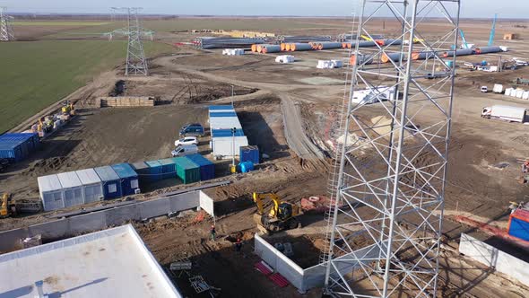 Heavy Machinery at Work on the Construction Site Excavator, Wind Power Plant, 