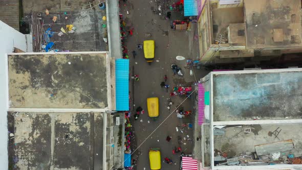 Top down pull away of busy street in Bangalore India