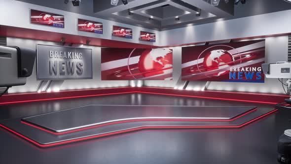 3D Rendering Virtual TV Studio News Backdrop For TV Shows