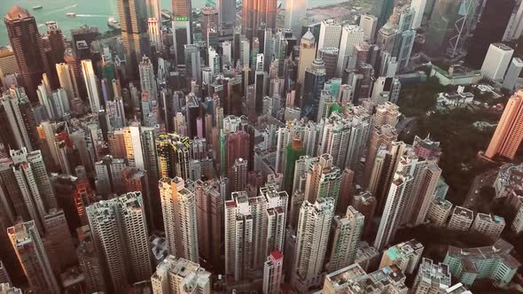 Aerial top view of Hong Kong Downtown, China in urban city in Asia. Skyscrapers high-rise buildings.