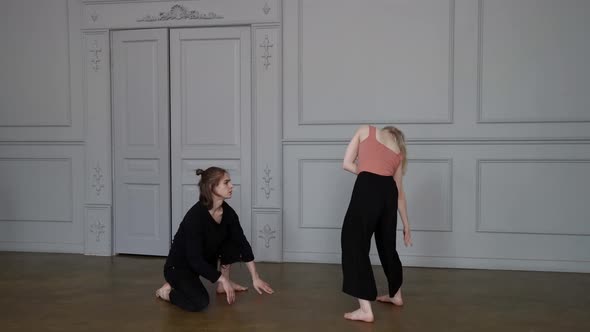 Passionate Dance Young Woman and Man Dancing Pair in Rehearsal Hall Talented Dancers