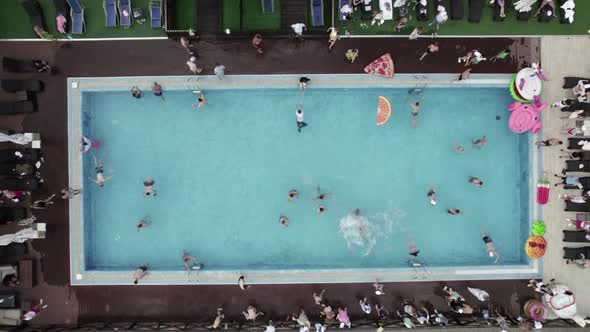 Party in the Swimming Pool Aerial View