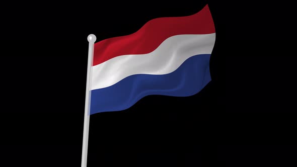 Netherlands Flag Flying Animated Black Background