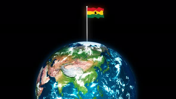 Ghana National Flag Flying On 3d Rotated Planet Earth