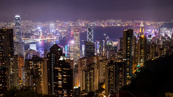 Time lapse of Hong Kong downtown at night